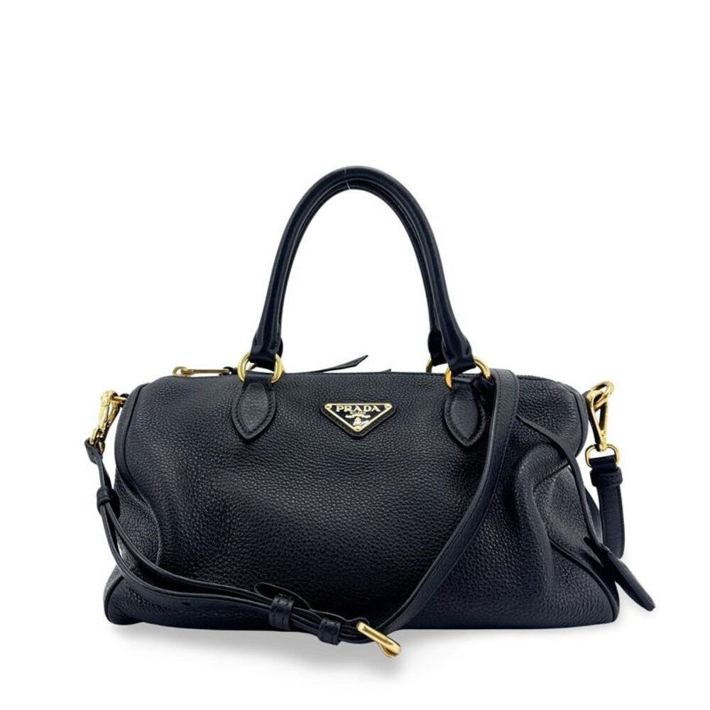 Prada Vitello Fenix Boston Shoulder Bag Black with Gold Hardware